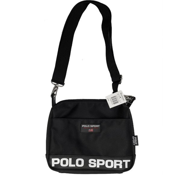 NEW Vintage Polo Sport Ralph Lauren Bag!  Black With Huge "Polo Sport" & US Flag - Picture 1 of 3